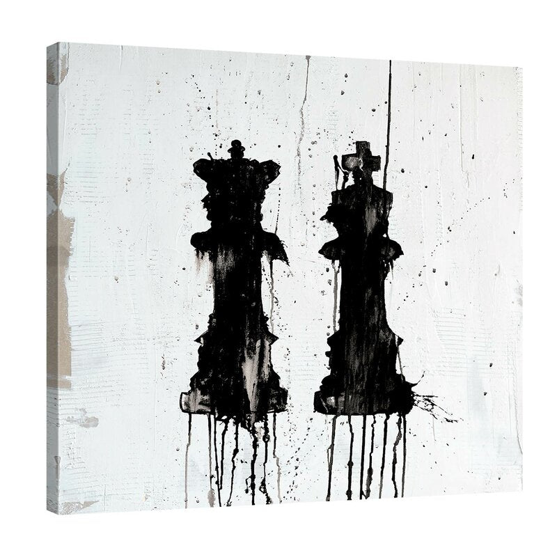 Elegant Black and White Oil Painting of Kings and Queens for Modern Decor