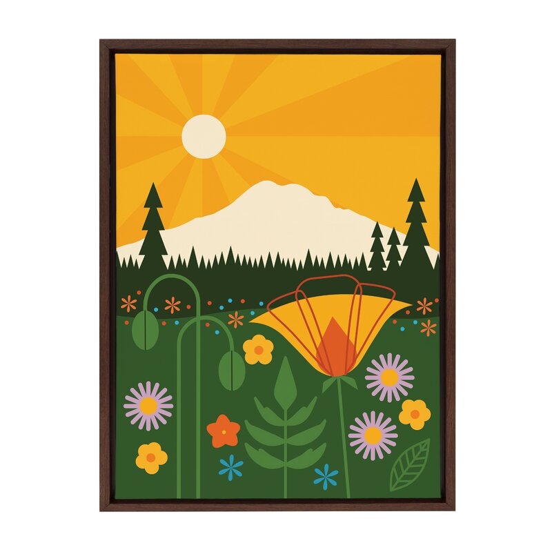 Vibrant Mt. Rainier Landscape Oil Painting with Flowers and Sun