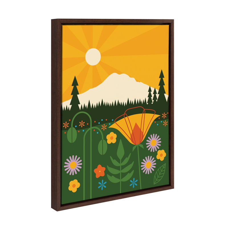Vibrant Mt. Rainier Landscape Oil Painting with Flowers and Sun