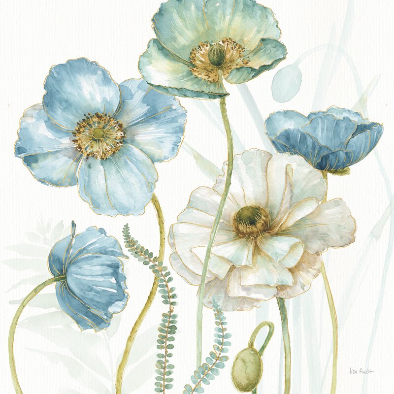 Delicate Blue and White Floral Oil Painting