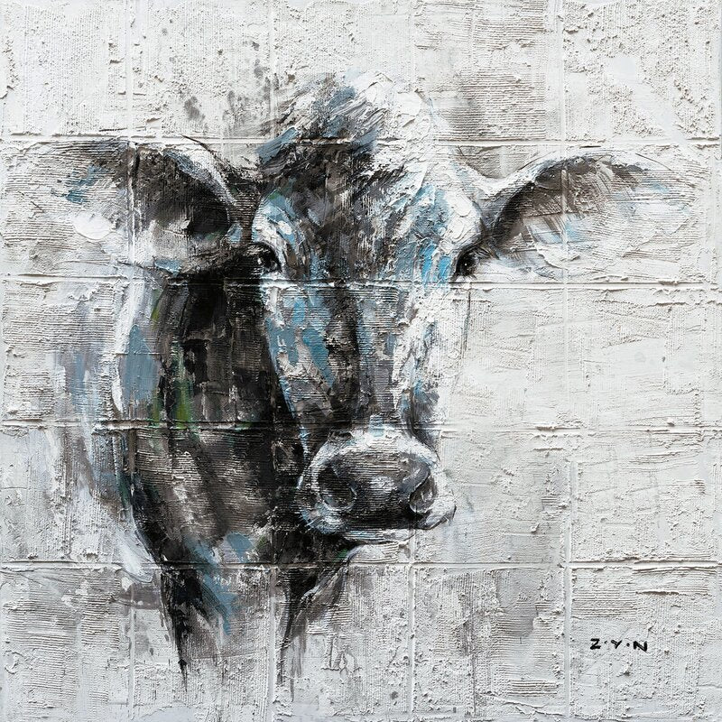 Elegant Cow Portrait Oil Painting for Modern Home Decor