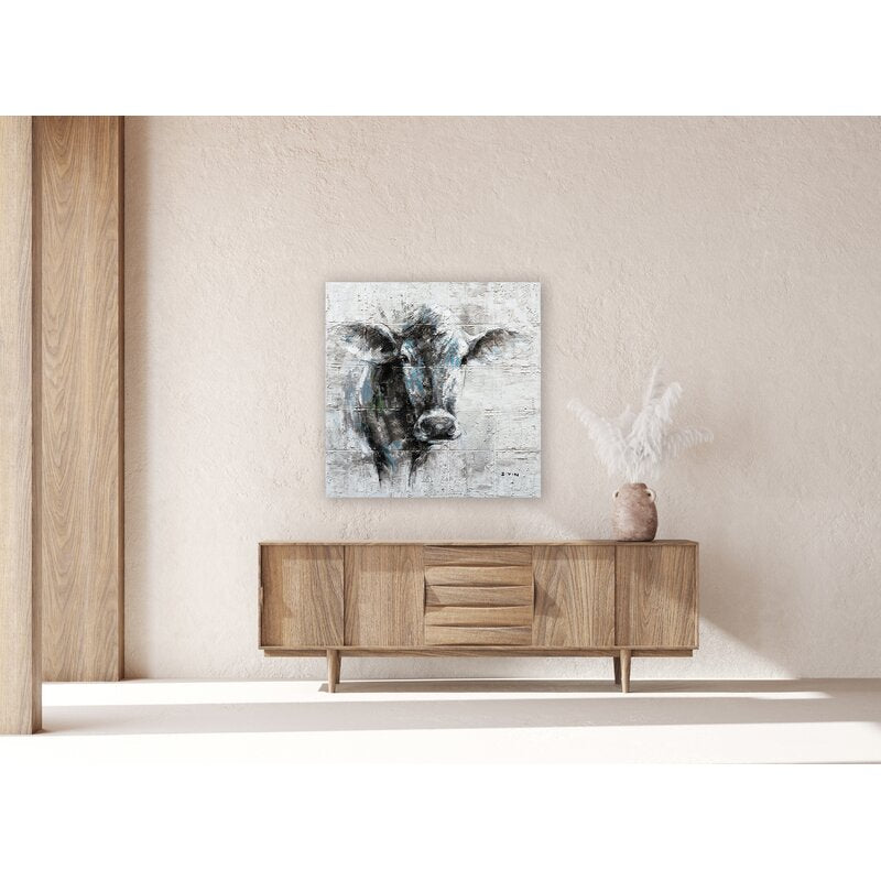 Elegant Cow Portrait Oil Painting for Modern Home Decor
