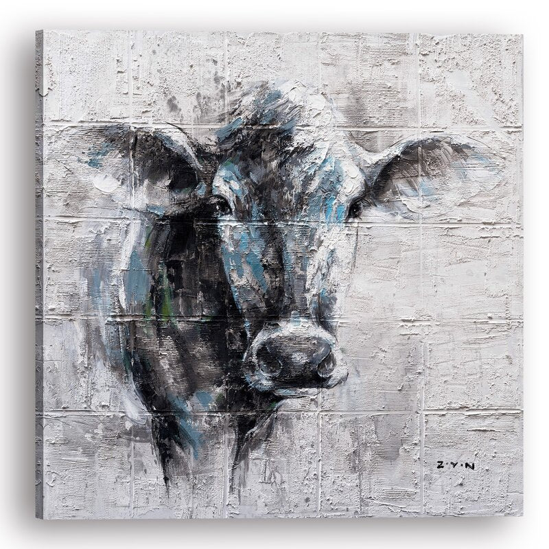 Elegant Cow Portrait Oil Painting for Modern Home Decor