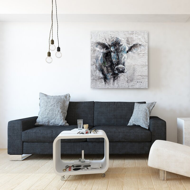 Elegant Cow Portrait Oil Painting for Modern Home Decor