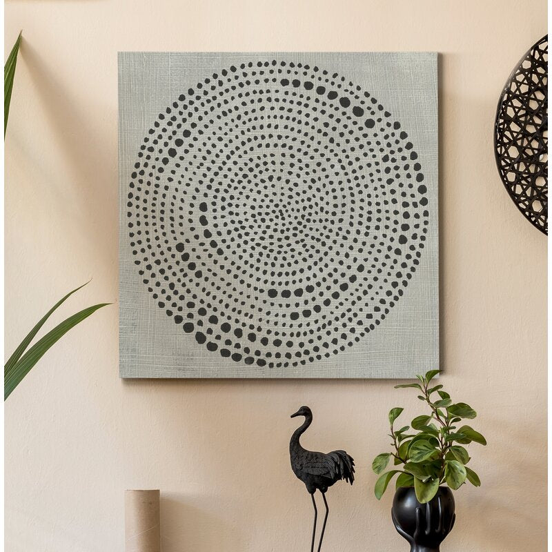Abstract Circle Patterns in Black and Gray Oil Painting for Modern Home Decor