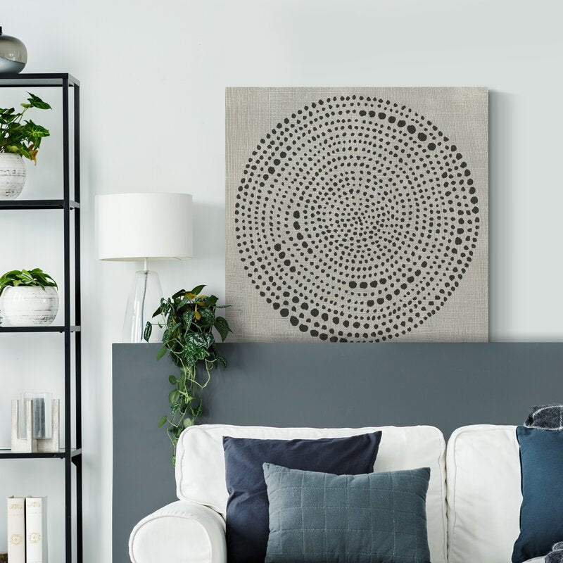 Abstract Circle Patterns in Black and Gray Oil Painting for Modern Home Decor