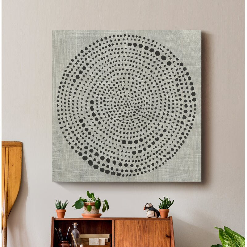 Abstract Circle Patterns in Black and Gray Oil Painting for Modern Home Decor