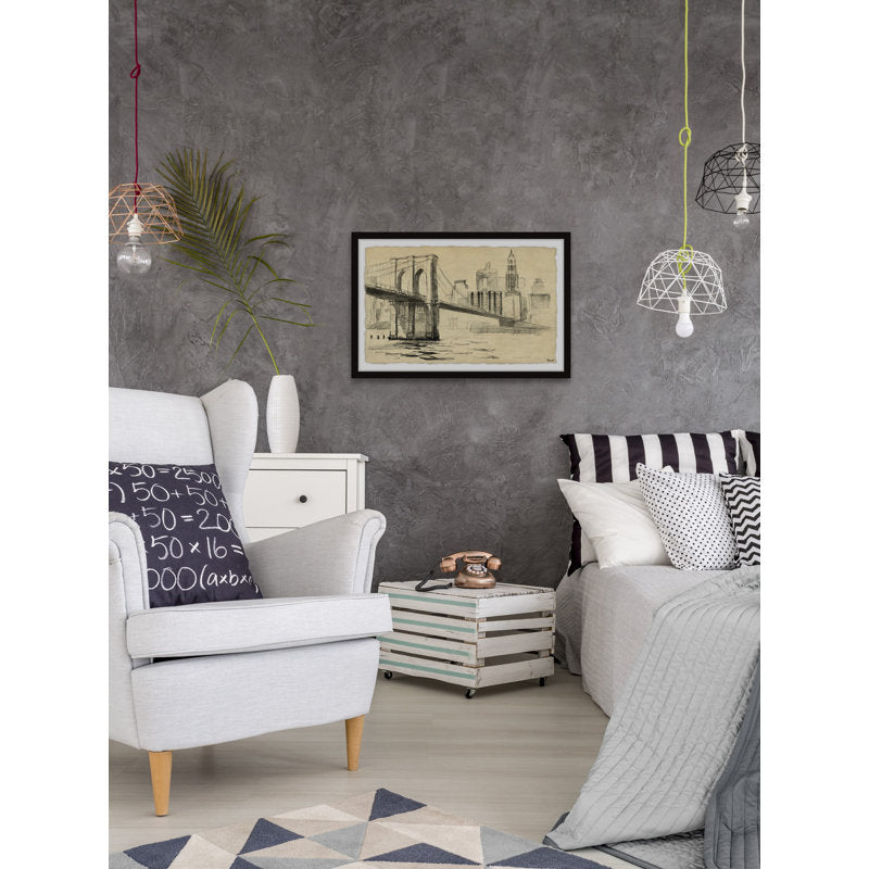 Stunning Oil Painting of Brooklyn Bridge Over Water with New York Skyline