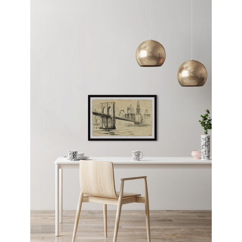 Stunning Oil Painting of Brooklyn Bridge Over Water with New York Skyline