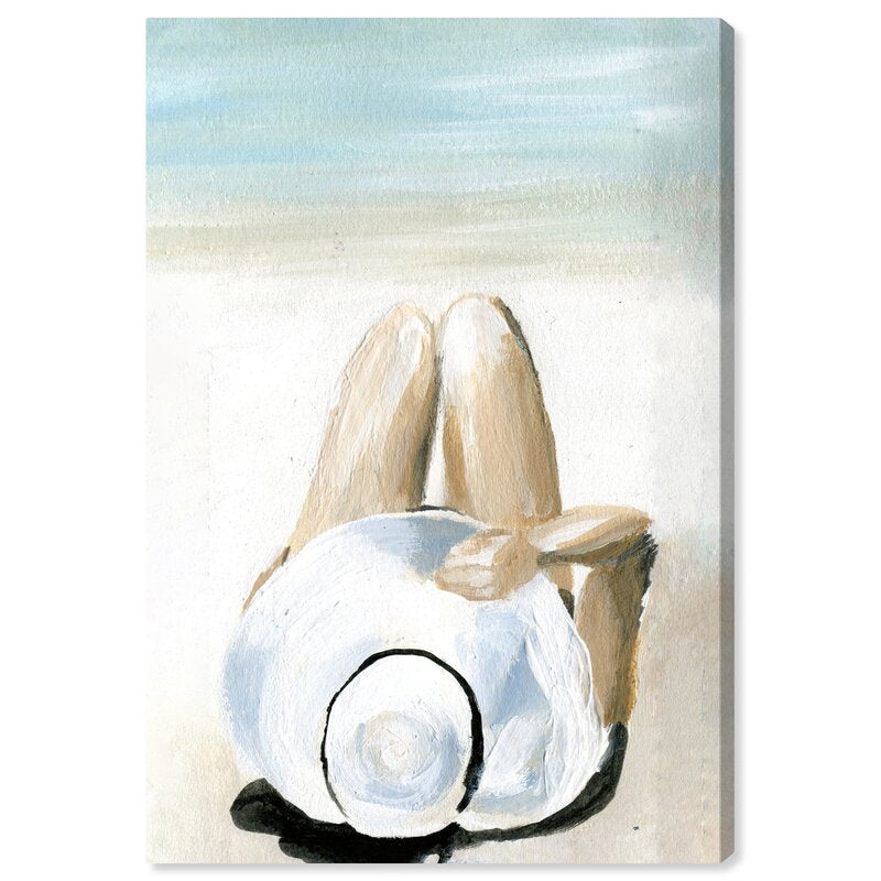 Serene Coastal Escape: Relaxing Woman with Hat Art Print