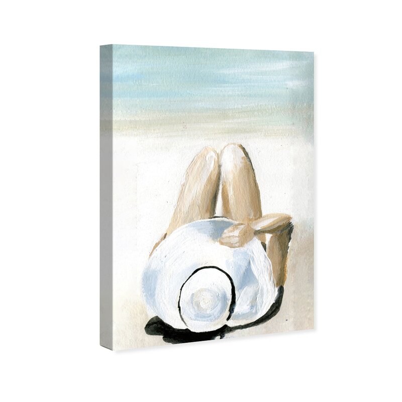 Serene Coastal Escape: Relaxing Woman with Hat Art Print