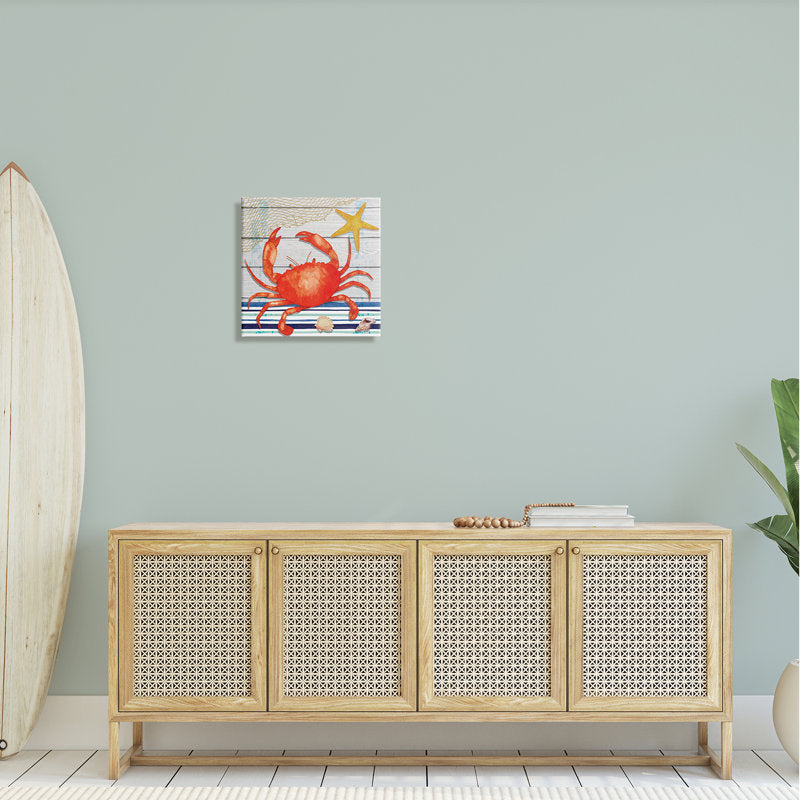 Vibrant Red Crab Nautical Art for Coastal Home Decor
