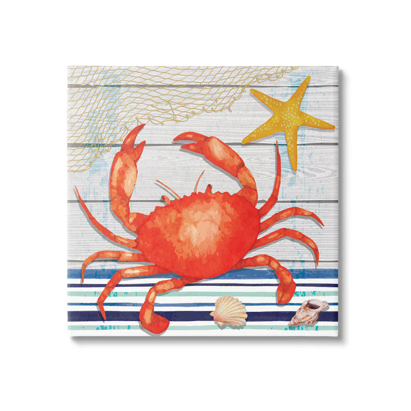 Vibrant Red Crab Nautical Art for Coastal Home Decor