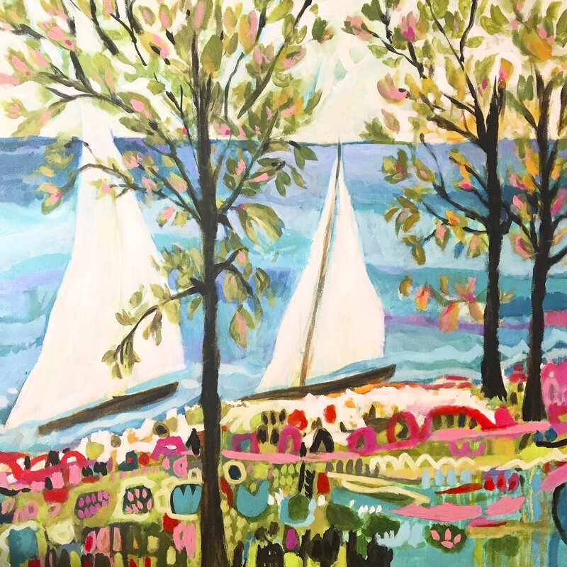 Whimsical Sailboats on a Colorful Coastal Landscape