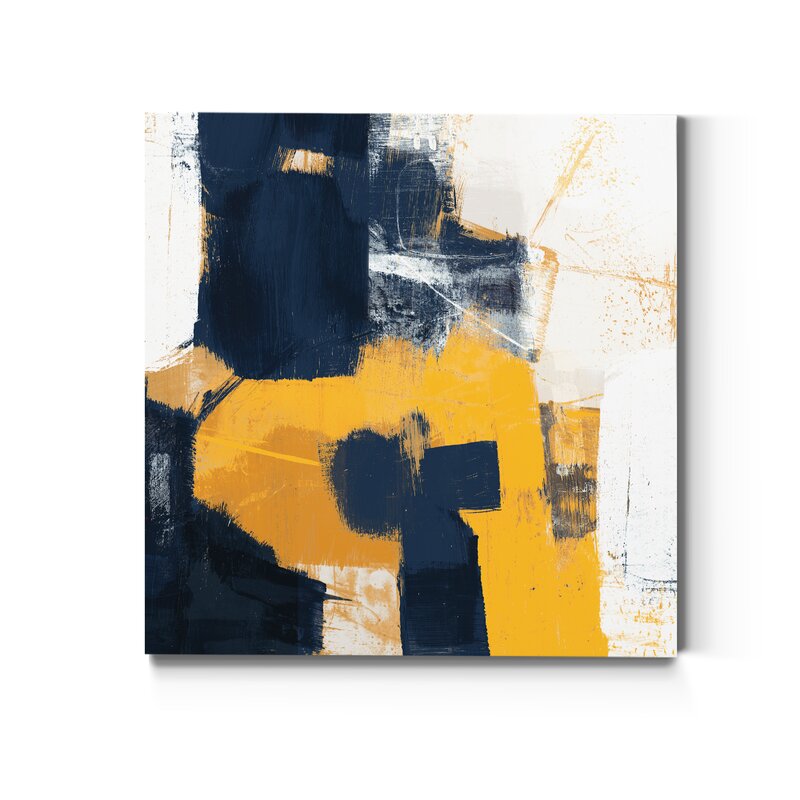 Navy and Gold Abstract Oil Painting for Modern Home Decor