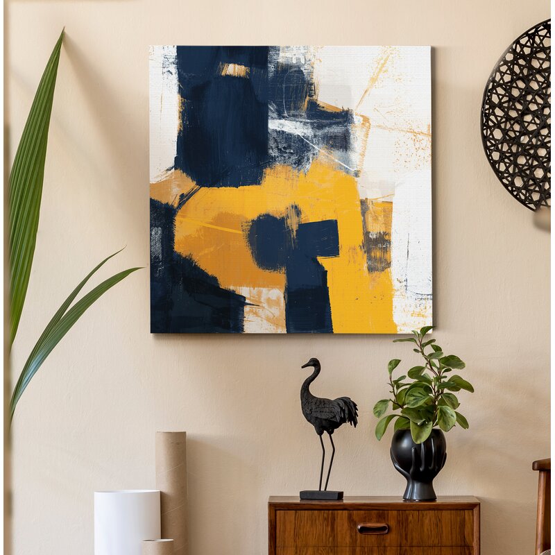 Navy and Gold Abstract Oil Painting for Modern Home Decor