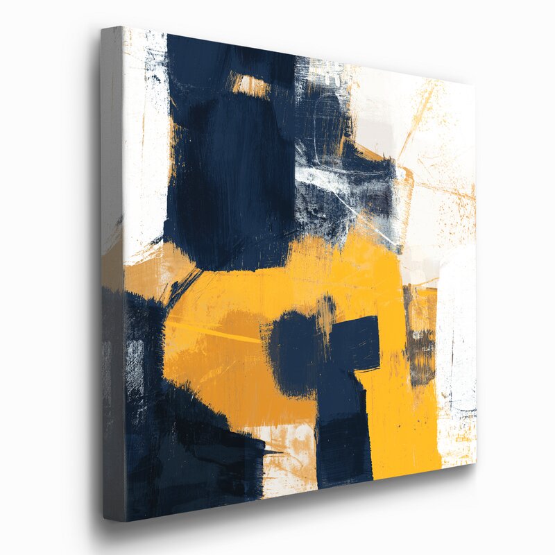 Navy and Gold Abstract Oil Painting for Modern Home Decor