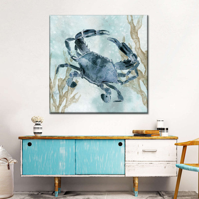 Elegant Navy Crab Oil Painting for Coastal Home Decor