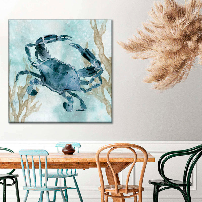 Elegant Navy Crab Oil Painting for Coastal Home Decor