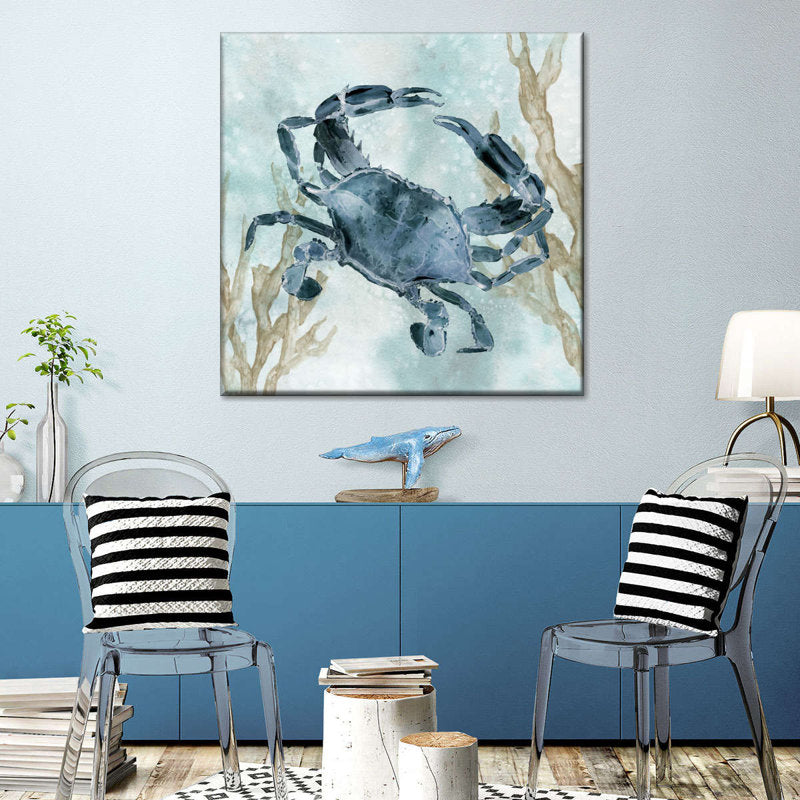 Elegant Navy Crab Oil Painting for Coastal Home Decor