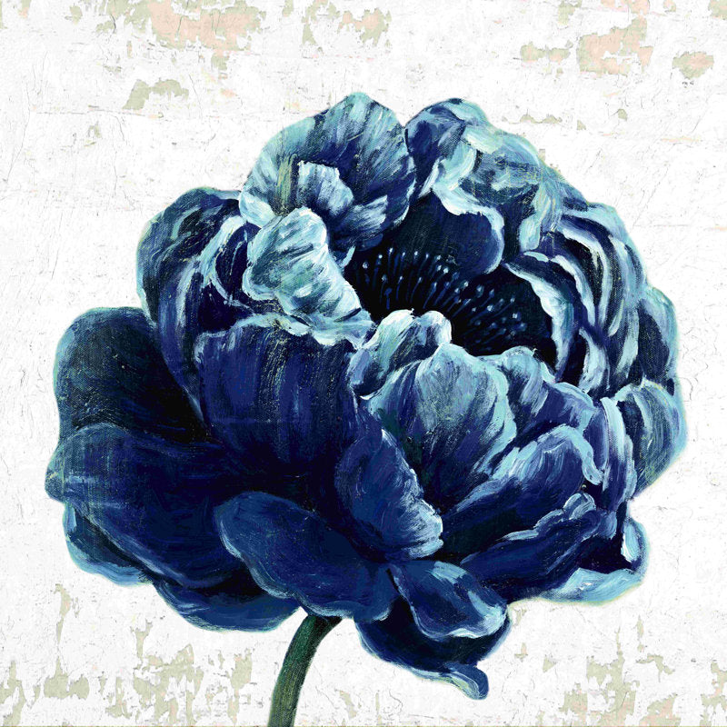 Elegant Navy Flower Oil Painting on Cream Background for Home Decor