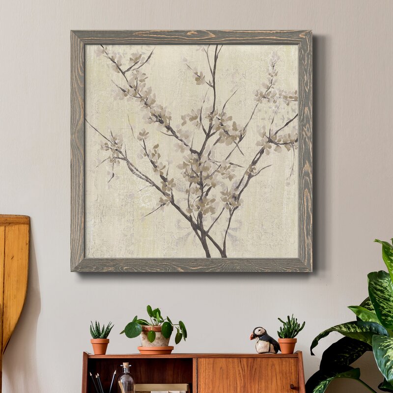 Elegant Neutral Blossoms on Cream Background - Modern Floral Oil Painting Decor