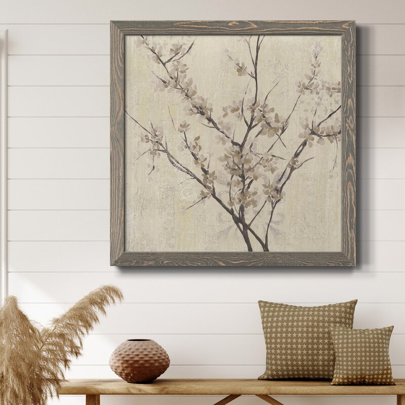 Elegant Neutral Blossoms on Cream Background - Modern Floral Oil Painting Decor