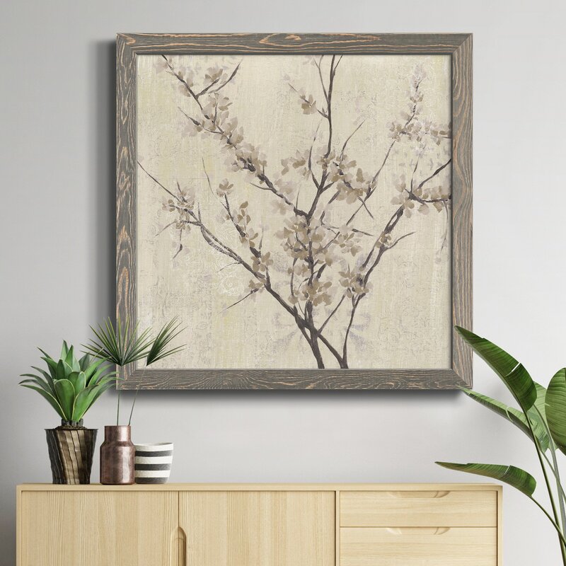 Elegant Neutral Blossoms on Cream Background - Modern Floral Oil Painting Decor