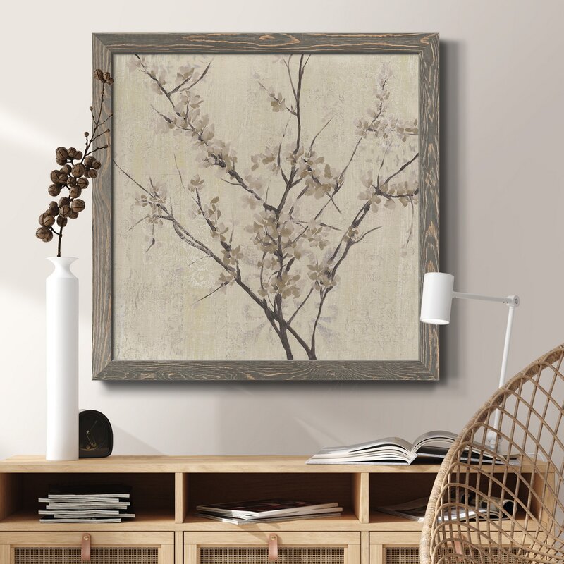 Elegant Neutral Blossoms on Cream Background - Modern Floral Oil Painting Decor