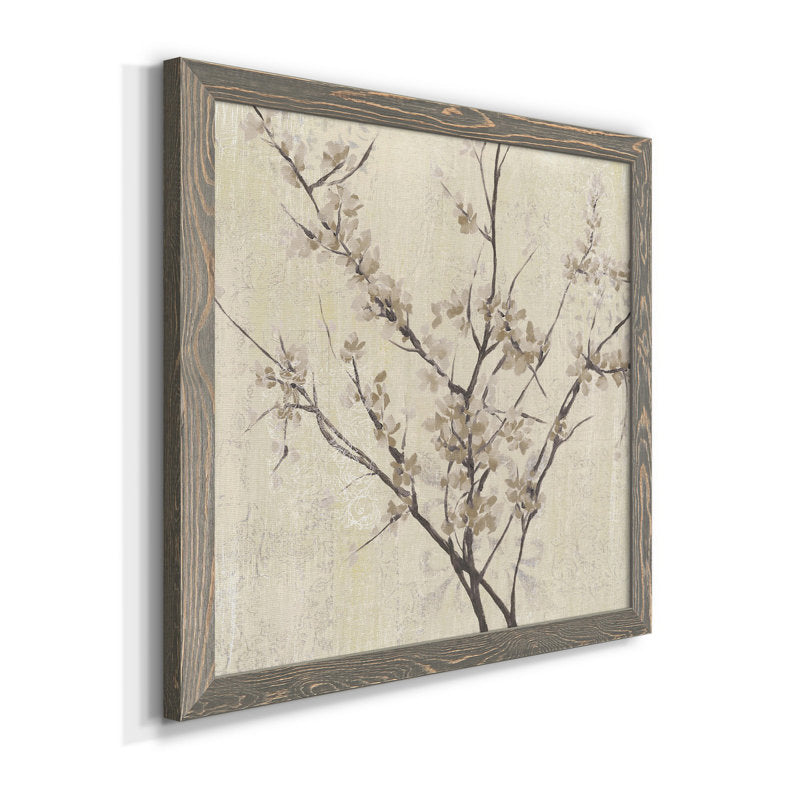 Elegant Neutral Blossoms on Cream Background - Modern Floral Oil Painting Decor