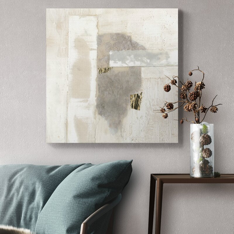 Elegant Abstract Oil Painting in Neutral Gold and Silver Tones for Modern Decor