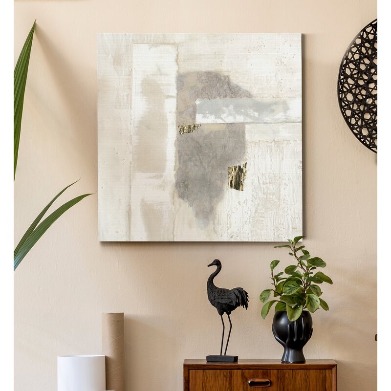 Elegant Abstract Oil Painting in Neutral Gold and Silver Tones for Modern Decor