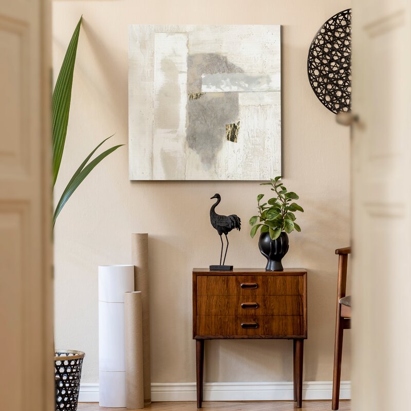 Elegant Abstract Oil Painting in Neutral Gold and Silver Tones for Modern Decor