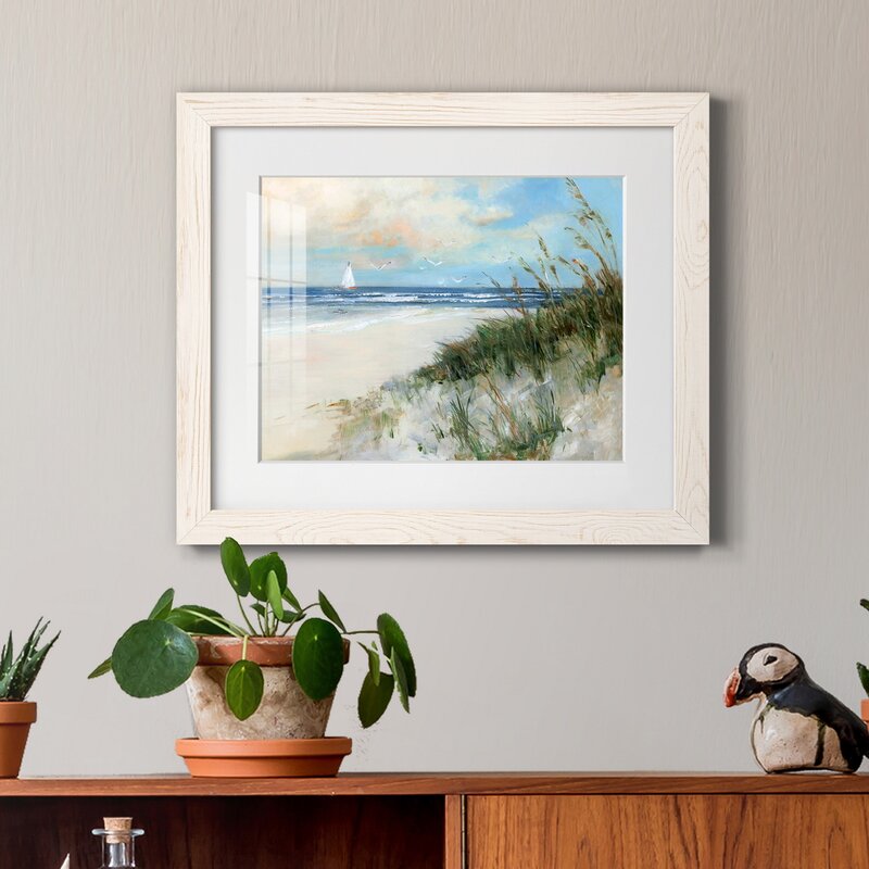 Serene Oak Island Sunrise Coastal Oil Painting with Sailboat and Beach Scene