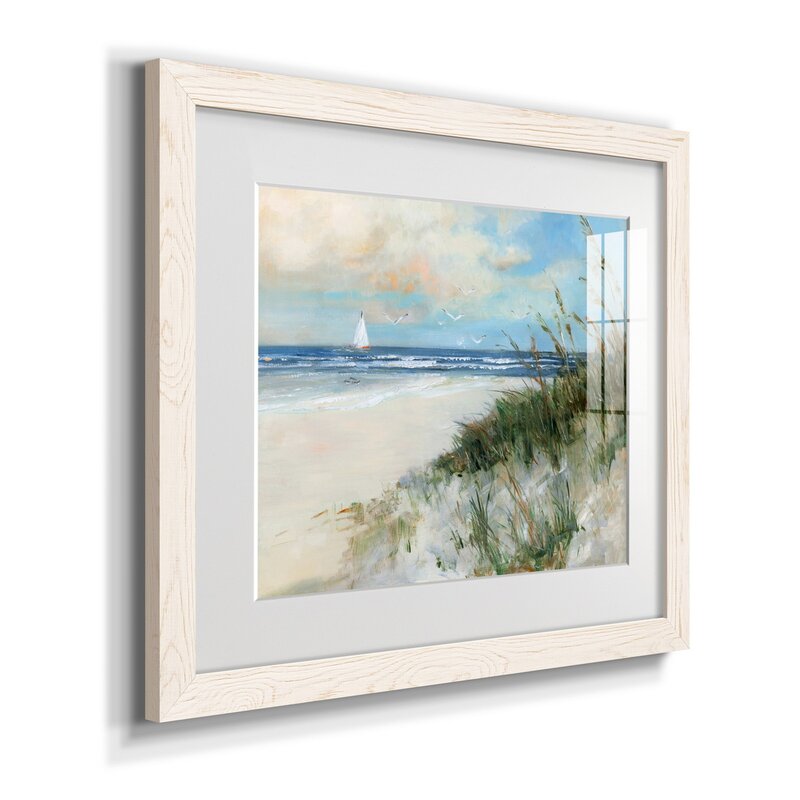 Serene Oak Island Sunrise Coastal Oil Painting with Sailboat and Beach Scene