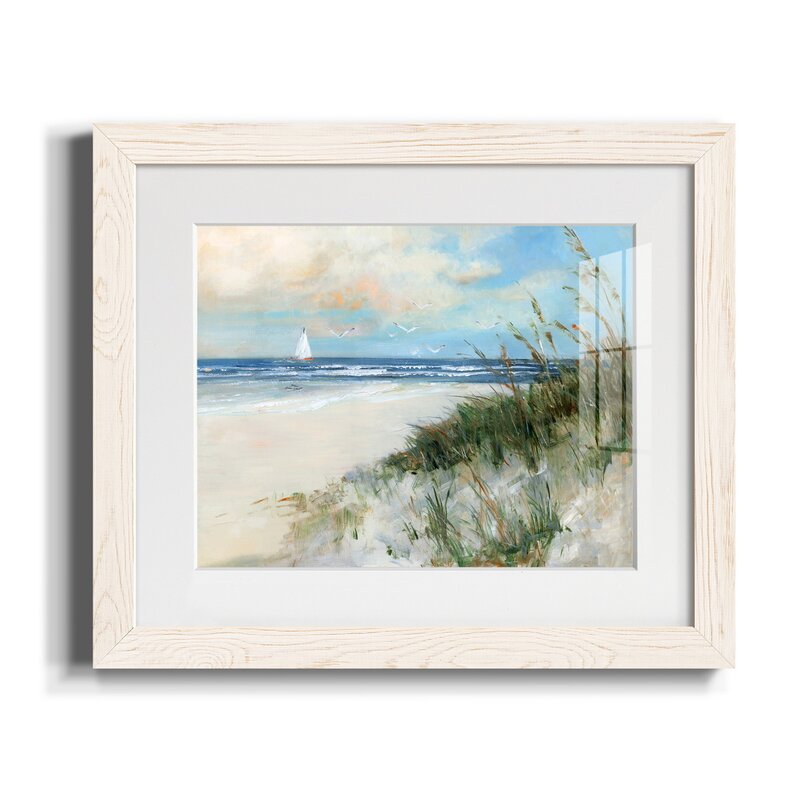 Serene Oak Island Sunrise Coastal Oil Painting with Sailboat and Beach Scene