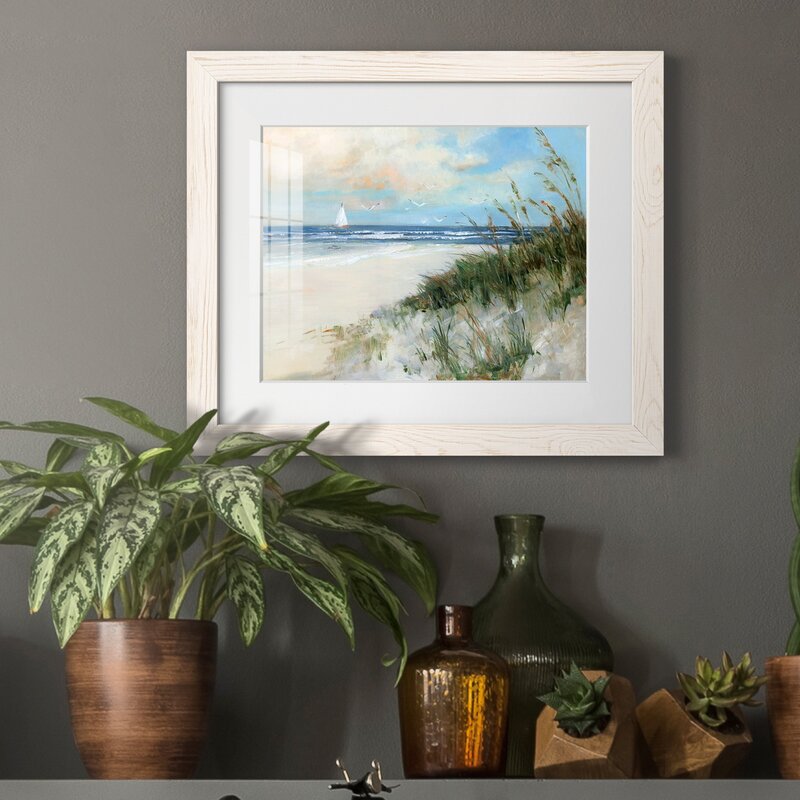 Serene Oak Island Sunrise Coastal Oil Painting with Sailboat and Beach Scene