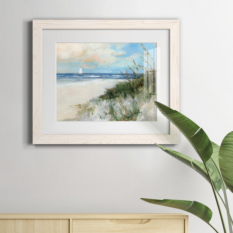 Serene Oak Island Sunrise Coastal Oil Painting with Sailboat and Beach Scene