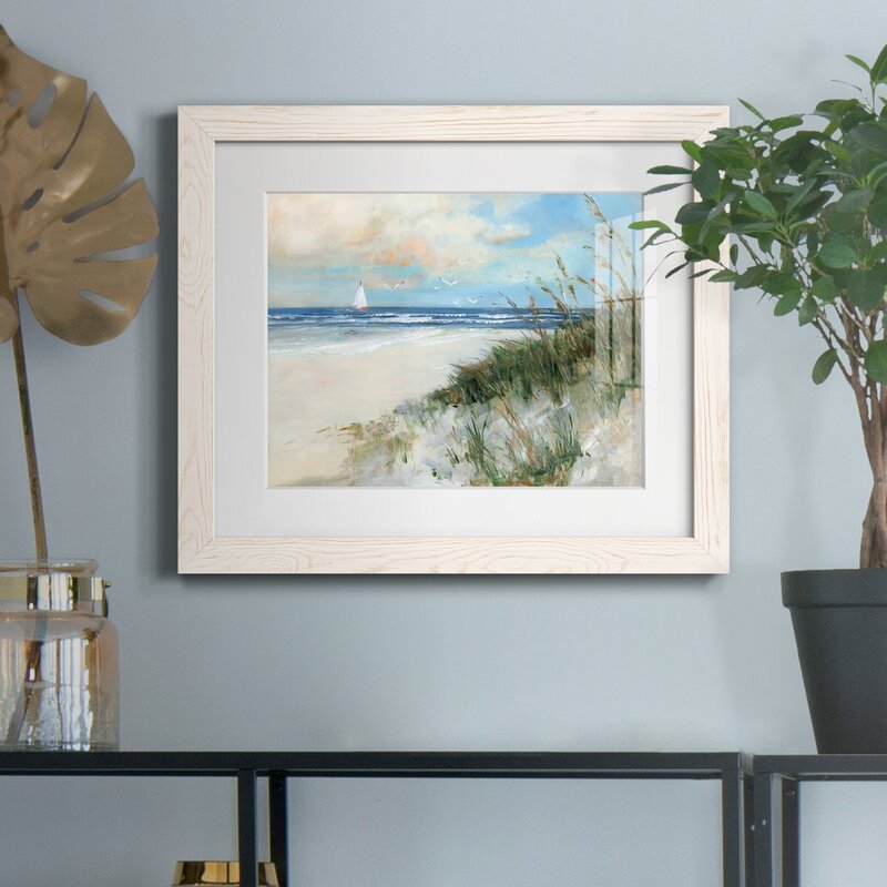 Serene Oak Island Sunrise Coastal Oil Painting with Sailboat and Beach Scene
