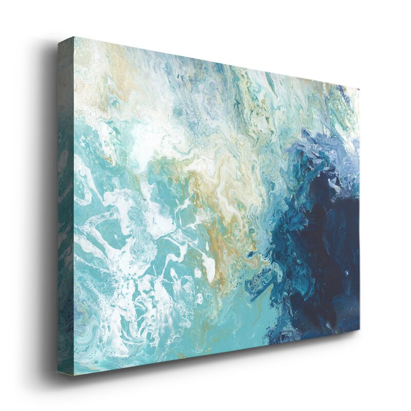 Serene Ocean Waves: Abstract Blue and Teal Oil Painting for Coastal Decor