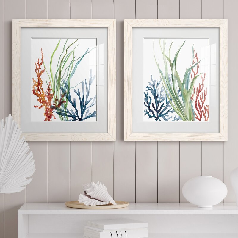 Serene Ocean Garden Art Set - Coastal Inspired Floral Print Pair for Home Decor