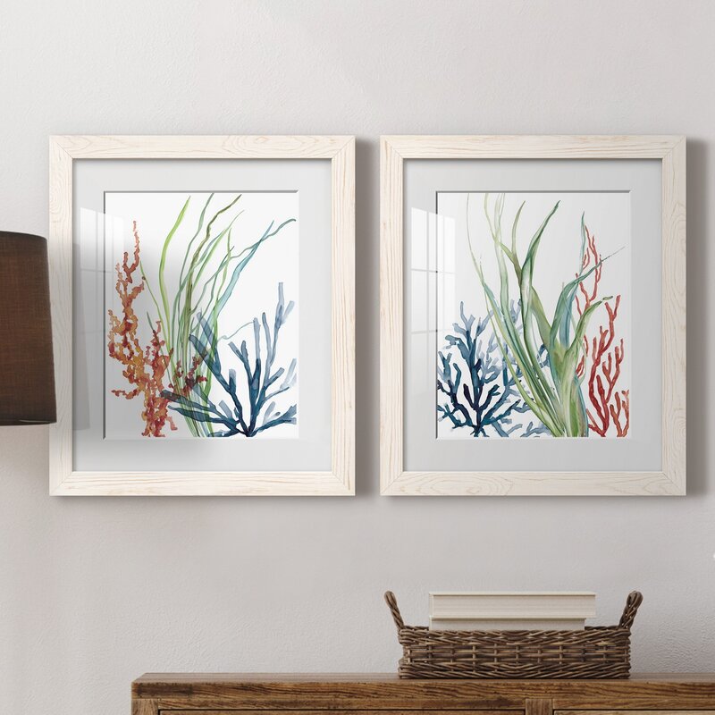Serene Ocean Garden Art Set - Coastal Inspired Floral Print Pair for Home Decor