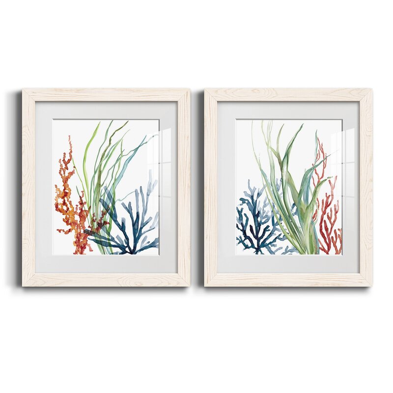 Serene Ocean Garden Art Set - Coastal Inspired Floral Print Pair for Home Decor
