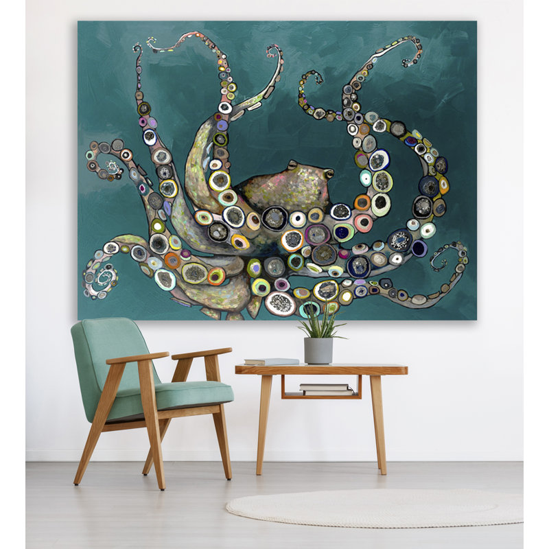Vibrant Octopus Art in Teal - Modern Oil Painting for Ocean Lovers