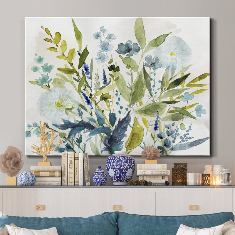 Serene Olive Green Floral Canvas Painting for Tranquil Home Decor