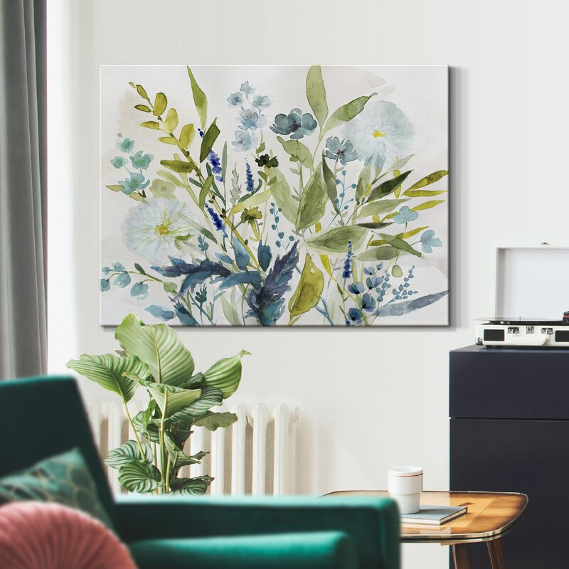 Serene Olive Green Floral Canvas Painting for Tranquil Home Decor