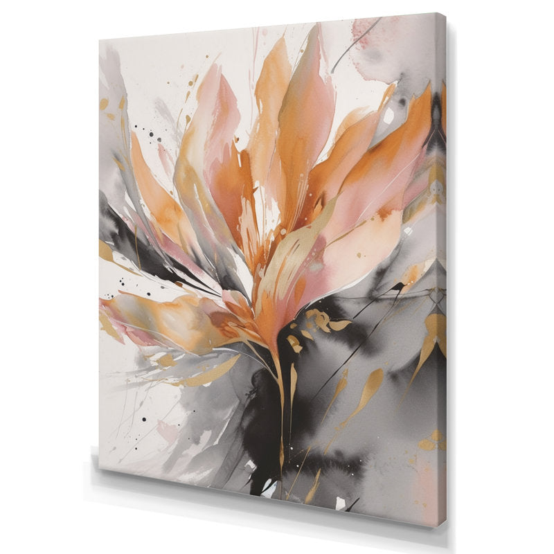 Vibrant Orange and Grey Abstract Floral Oil Painting for Modern Decor