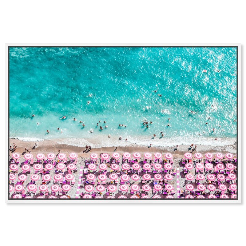 Vibrant Tropical Beach with Colorful Umbrellas and Crystal-Clear Ocean View