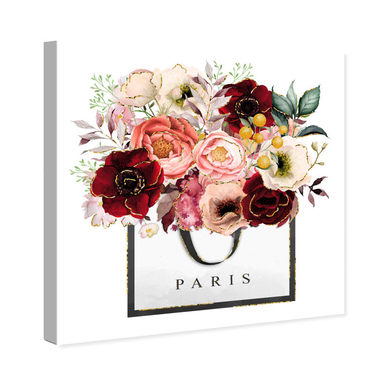 Parisian Floral Elegance: Red and Pink Flower Bouquet in Stylish Bag