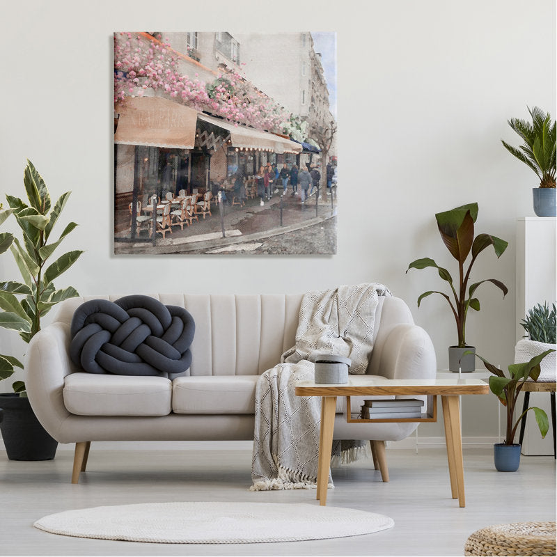 Charming Parisian Street Scene with Flowering Bougainvillea - Oil Painting Print
